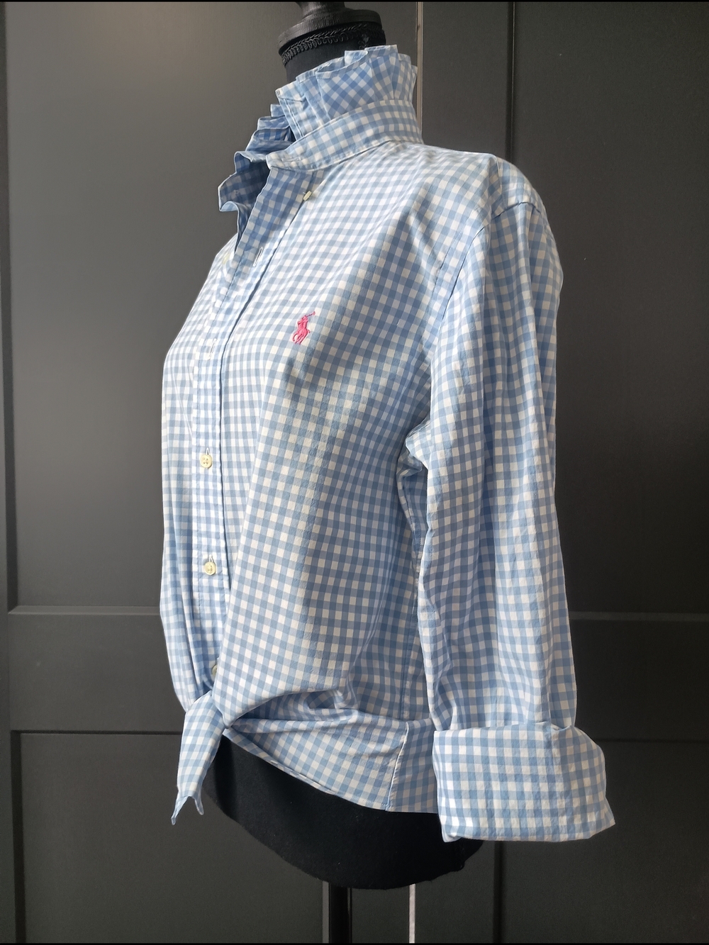 Upcycled Women's Ralph Lauren Ruffled Collar Shirt #079